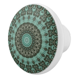 Antikes grünes Mandala-Musterdesign Keramikknauf