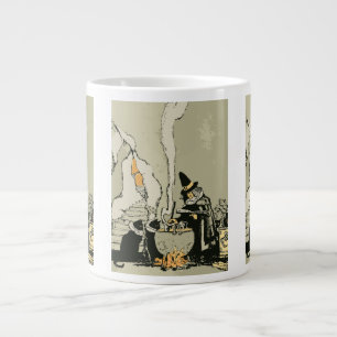 Antikes Halloween, Hexe mit Kessel und Katzen Jumbo-Tasse