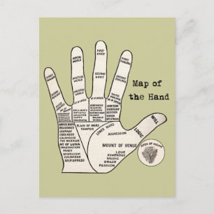 Antikes Handdiagramm zur Handlesekunst: Chiromanti Postkarte