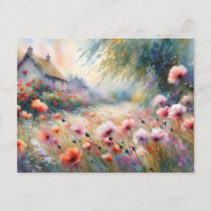 Antikes Haus mit Blumenfeld Naturszene Postkarte