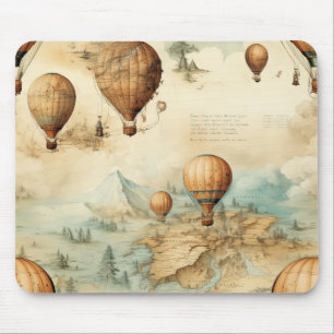 Antikes Heißluftballon-Sepia-Karten-Landschaftsbil Mousepad