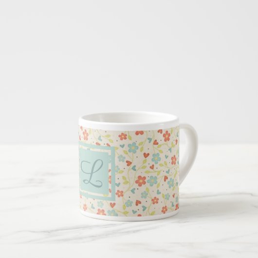 Antikes Helles Frühlings Schönes Florales Monogram Espressotasse (Vorderseite Rechts)