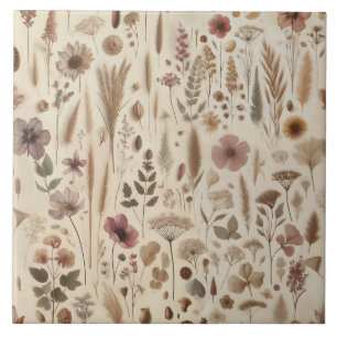 Antikes Herbarium gepresste Blumen Botanik Fliese