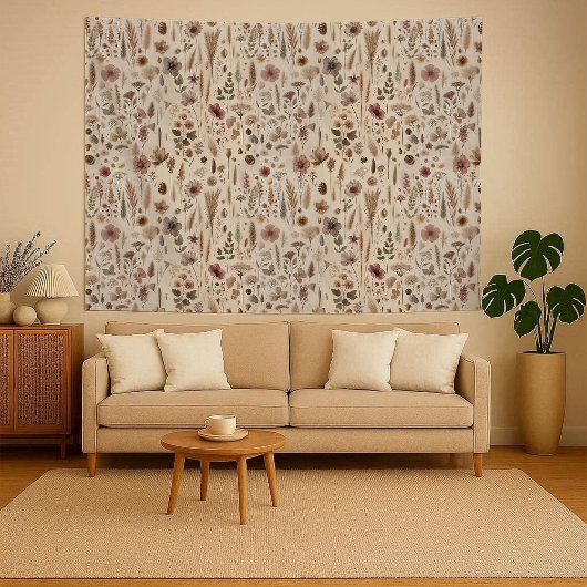 Antikes Herbarium gepresste Blumen Botanik Wandteppich