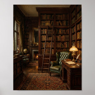 Antikes Herrenhaus Bibliothek Lederbücher I Poster