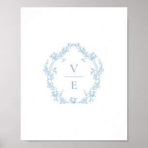 Antikes Himmelblau Monogramm Wappen zur Hochzeit Poster