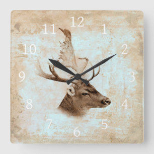Antikes Hirschbild 5 Quadratische Wanduhr