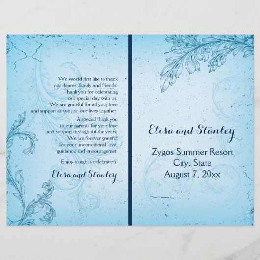Antikes Hochzeitsprogramm mit Wasserfarben und Bla (Vorderseite)