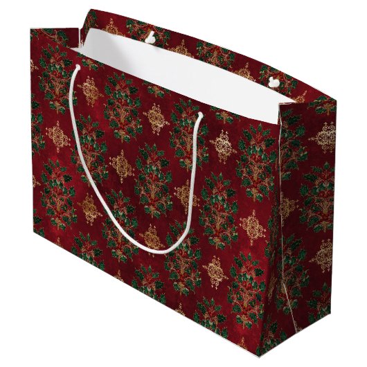Antikes Holly-Damaskmuster Große Geschenktüte (Rückseite Schrägansicht)