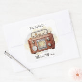 Antikes Holz Radio Buchzeichen Quadratischer Aufkleber (Umschlag)