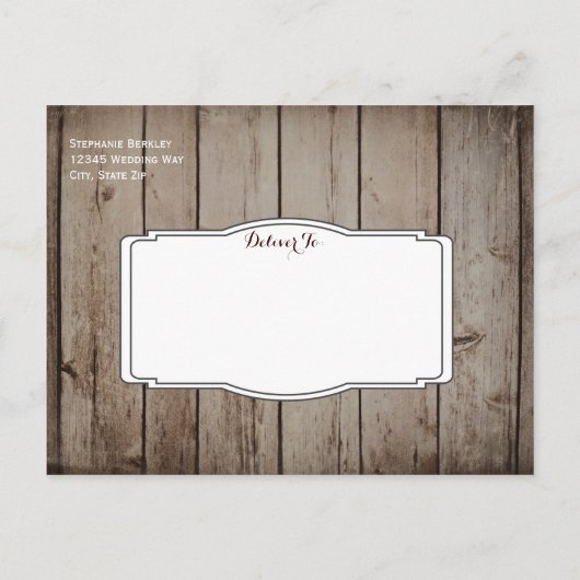 Antikes Holz Rustikale Save the Date Postkarten (Rückseite)