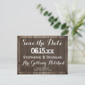 Antikes Holz Rustikale Save the Date Postkarten (Stehend Vorderseite)