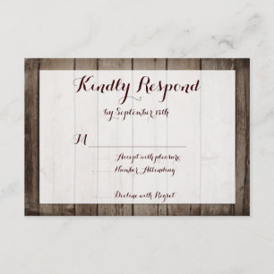 Antikes Holz Rustikales Land Hochzeitskarten RSVP Karte