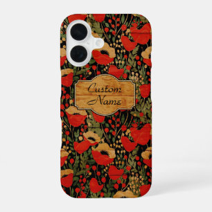 Antikes Holzkorn Mohn Blumenmuster iPhone 16 Hülle