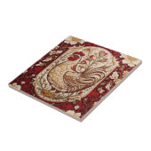 Antikes Huhn Rot und Creme Blumenmuster Fliese (Seite)
