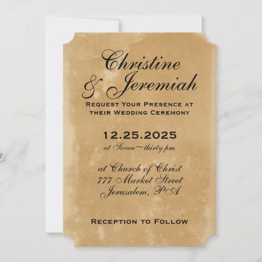Antikes Imitat Perchment Textur Einfache Hochzeit Einladung (Vorderseite)