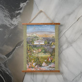 Antikes Indien Persische Illustrationen Wasserfarb Wandteppich Mit Holzrahmen