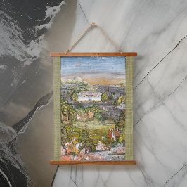 Antikes Indien Persische Illustrationen Wasserfarb Wandteppich Mit Holzrahmen