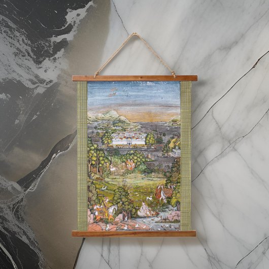 Antikes Indien Persische Illustrationen Wasserfarb Wandteppich Mit Holzrahmen