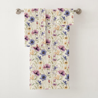 Antikes Iris-Blumenmuster Badhandtuch Set