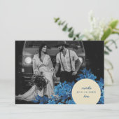 Antikes japanisches Blue Cherry Blossom Foto Save The Date (Stehend Vorderseite)