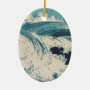 Antikes japanisches Holzblockdruck-Blauer-Ozean-We Keramikornament