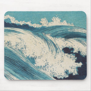 Antikes japanisches Holzblockdruck-Blauer-Ozean-We Mousepad