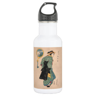 Antikes japanisches Kimono-Frauen-Ukiyo-e-Holzschn Edelstahlflasche