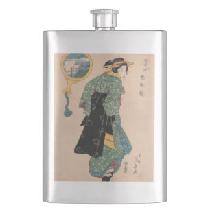 Antikes japanisches Kimono-Frauen-Ukiyo-e-Holzschn Flachmann