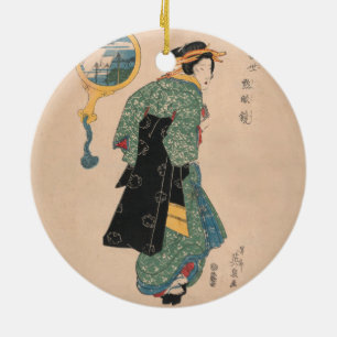 Antikes japanisches Kimono-Frauen-Ukiyo-e-Holzschn Keramik Ornament