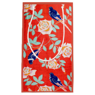 Antikes japanisches Textil, Vogel und Rose Kleine Geschenktüte