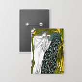 Antikes Jugendstil-Plakat Frau und Pfau Button (Vorderseite/Rückseite)