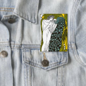 Antikes Jugendstil-Plakat Frau und Pfau Button (Insitu)
