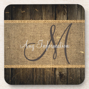 Antikes Jute-Rostiges Holz-Monogramm #5 Untersetzer