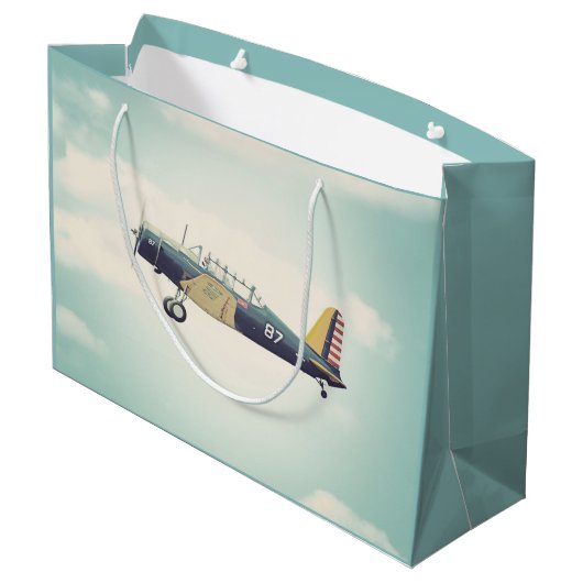 Antikes Kämpfer-Flugzeug Große Geschenktüte (Rückseite Schrägansicht)