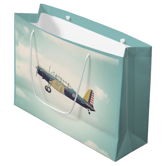 Antikes Kämpfer-Flugzeug Große Geschenktüte (Vorderseite Schrägansicht)