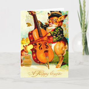 Antikes Kaninchen spielt mit Violine Ostergruß Feiertagskarte
