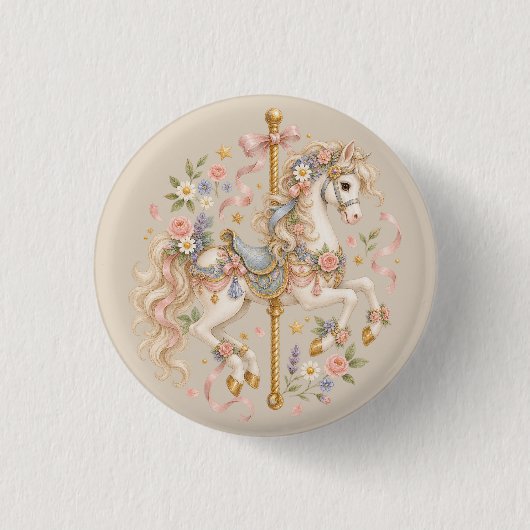 Antikes Karussellpferd Cottagecore-Geschenk Button (Vorderseite)