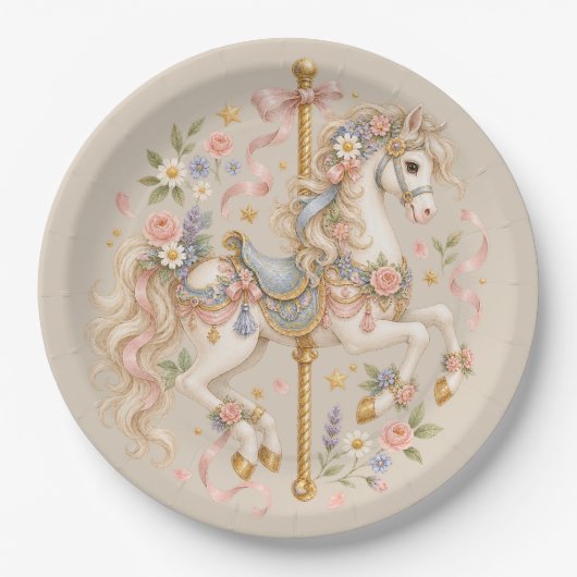 Antikes Karussellpferd Cottagecore-Geschenk Pappteller (Vorderseite)