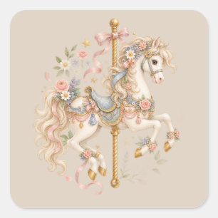 Antikes Karussellpferd Cottagecore-Geschenk  Quadratischer Aufkleber