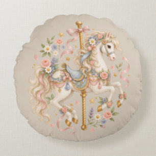 Antikes Karussellpferd Cottagecore-Geschenk Rundes Kissen