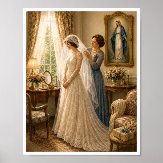 Antikes katholisches Brautschleier-Marien-Hochzeit Poster (Vorne)