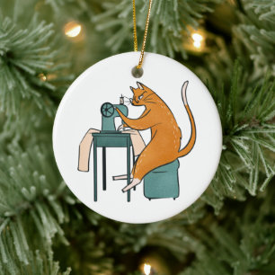 Antikes Katzennähen Keramik Ornament