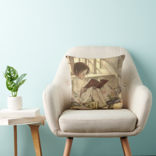 Antikes Kind beim Lesen eines Buches, Jessie Willc Kissen