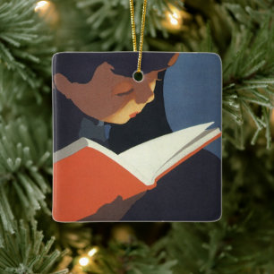 Antikes Kind liest ein Buch aus der Bibliothek Keramikornament