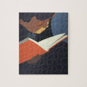 Antikes Kind liest ein Buch aus der Bibliothek Puzzle