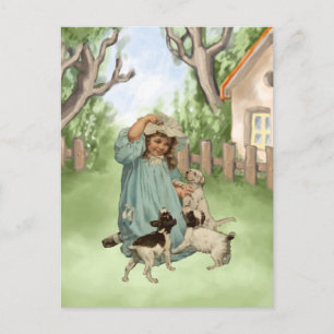 Antikes Kind mit Terrierhunden Postkarte
