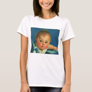 Antikes Kind, süßer Junge oder Mädchen im Hochstuh T-Shirt