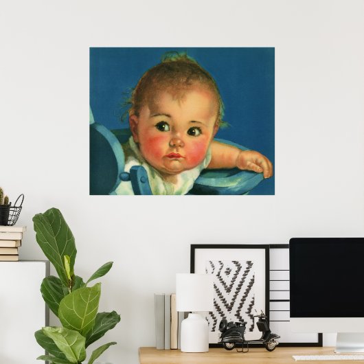 Antikes Kind, süßer kleiner Junge oder Mädchen im Poster (Heimbüro)