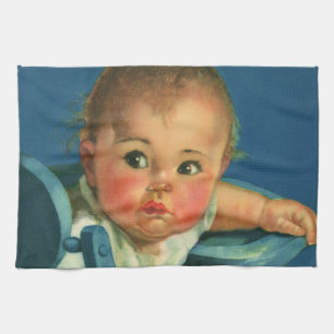 Antikes Kind, süßes Baby Mädchen oder Junge im Hoc Geschirrtuch